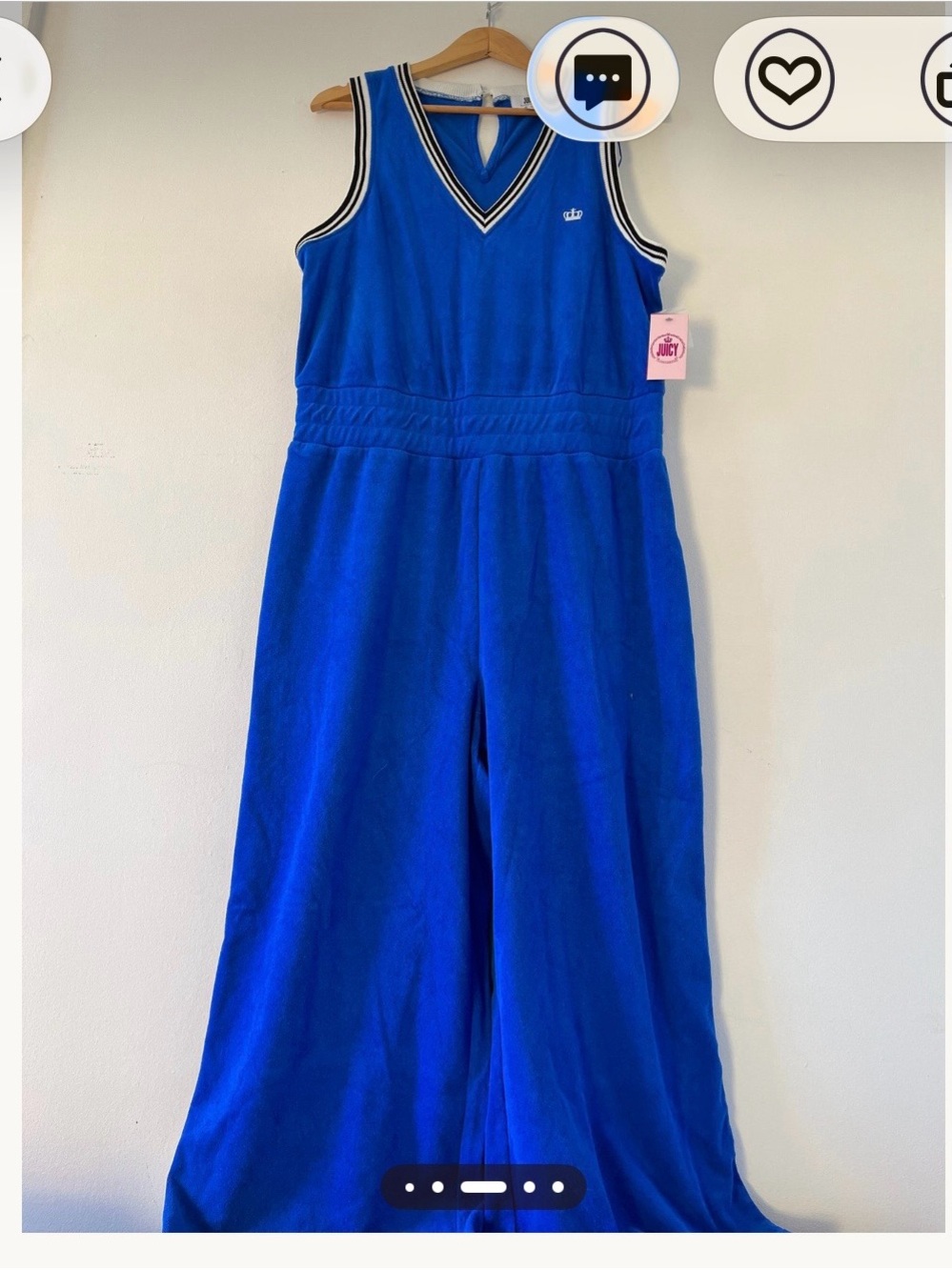 Y2K Juicy  Couture Royal Blue Terry Cloth Sleeveless Cropped Jumpsuit / Romper
